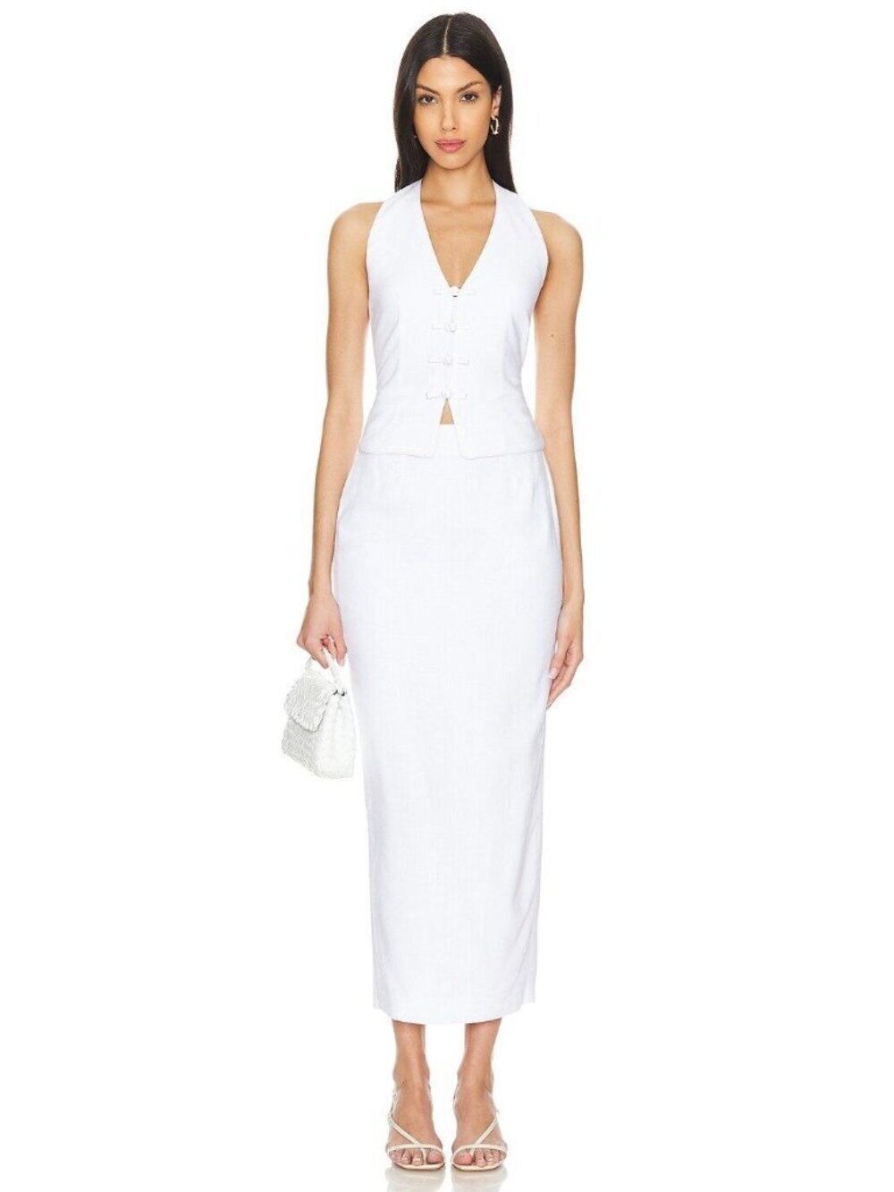 Sau Lee Capri Linen Midi Skirt Ivory Womens Size 10